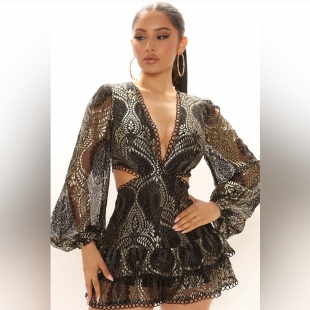 Fashion Nova Black and Gold Mini Dress